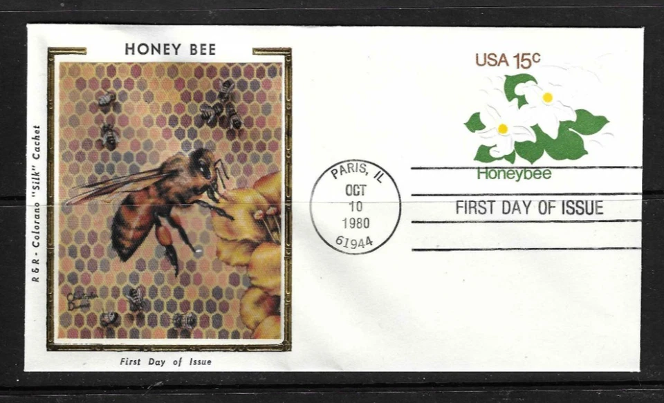 US SC # U599 Honey Bee FDC . Colorano Silk Cachet - Image 1 of 1
