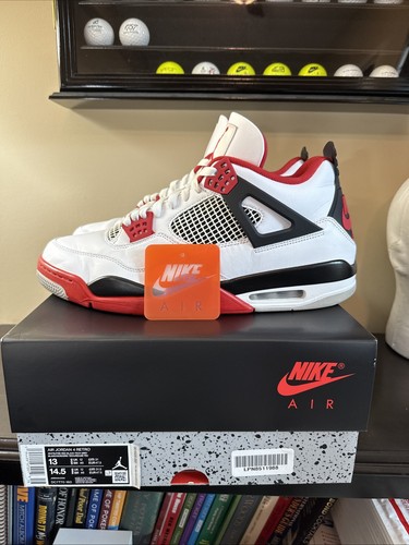 Nike Air Jordan 4 Retro DC7770 160 Bianco Rosso Fuoco Nero Grigio Tecnico Taglia 13