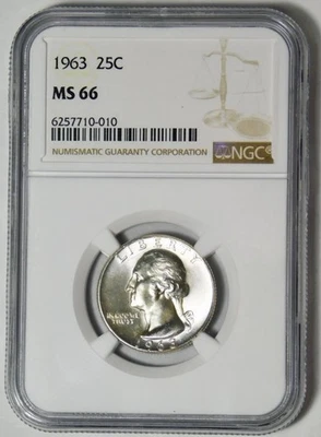 1963 Silver Washington Quarter. NGC Mint State 66. - Image 1 of 2
