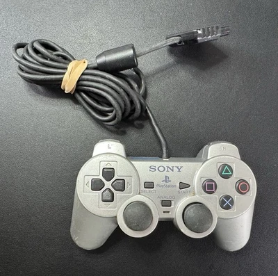 Sony PlayStation 2 PS2 Dualshock 2 Controller Wired, Minor Fraying, Gray - Image 1 of 4