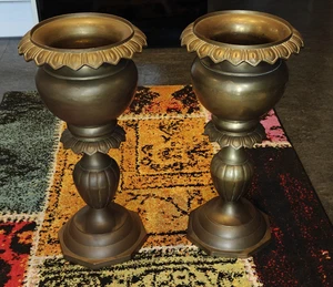 Vintage Brass Planter Plant Pot Candle Holder Stand Ornament Pair (44cm tall) - Picture 1 of 18
