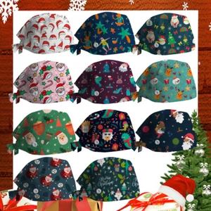 Christmas Surgical Scrub Cap Hat Unisex Surgery Doctor Nurses Hats with Button - Picture 1 of 36