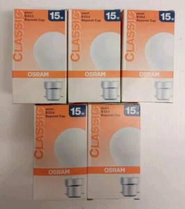 Qty 5 Osram 15w Pearl  Light Bulb  B22d Bayonet Cap ( Old Stock)  - Picture 1 of 6