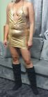 Metallic Gold Minikleid Damen Schecks Damen Club Nasslook Party Mädchen Kleider