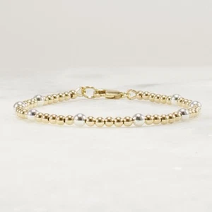 14k Gold Filled and Sterling Silver Bead Bracelet, Mixed Metals, 3mm 4mm - Picture 1 of 6