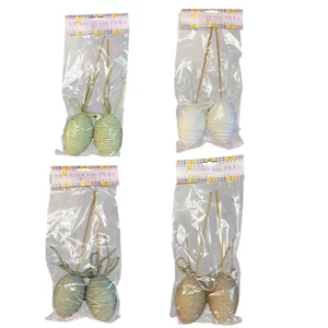 Easter Egg Picks 4 Pack Wrapped Twine Styrofoam Eggs Natural Neutral Crafting - Picture 1 of 8