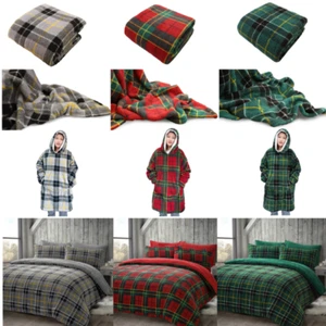 Juegos de funda nórdica de lana de peluche tartán a cuadros ropa de cama tiro, abraza sudaderas con capucha - Imagen 1 de 13