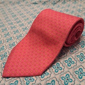 Allea Bright Pink Mens 100% Silk Tie Yellow And Orange Polka Dots Made In Italy 