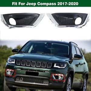 Pair Front Bumper Fog Light Cover Bezel Chrome Trim For Jeep Compass 2017-2020 - Picture 1 of 12