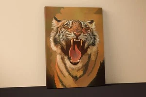 Tiger Painting Mounted Canvas Print - Home Wall Decor - Large Framed - Picture 1 of 13