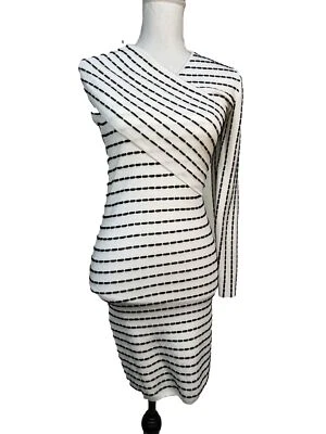 Vestido suéter Ronny Kobo tamanho pequeno branco preto malha uma manga Bodycon - Imagem 1 de 4
