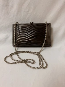 Sasha Vintage Metal Box Purse, Chain Handle, Wave Pattern - Picture 1 of 9