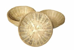 6 Vintage Bread Baskets Small Round Woven Wicker Bamboo Hamper Basket Snack Bowl - Picture 1 of 6