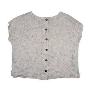 Neu ohne Etikett Cynthia Rowley ärmelloses geknöpftes Leinenoberteil Damen Gr. M Medium weiß geblümt - Bild 1 von 8