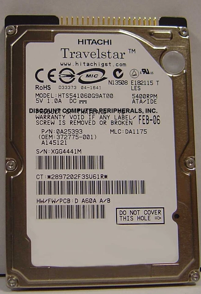 NEW Old Stock HTS541060G9AT00 60GB IDE 44PIN 2.5 9.5MM HDD Hitachi USA Seller - Image 1 of 1