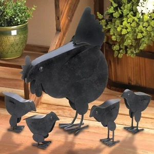 Rustic Metal Hen Chicks Garden Outdoor Sculpture Lawn Patio Home Yard Art Decor - Picture 1 of 13