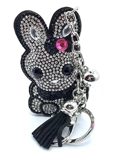 Bling Black Bunny Diamant Schlüsselanhänger Glitzer Silber Quaste Charm Accessoire - Bild 1 von 7