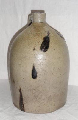 Antigua jarra de gres de 11,5" ~ esmalte de sal ~ excrementos de pavo ~ mango aplicado Foto 1 de 4