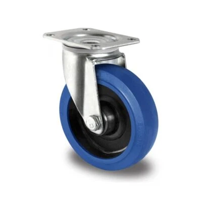 VELUMA Blue Wheels Transportrollen 100 mm Vollgummi Rad Rolle Schwerlastrollen Lenkroll