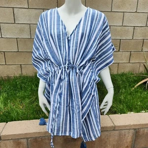 Life is Good Summer Breeze Badeanzug Überwurf gestreifter Kaftan Größe M/L blau neu mit Etikett - Bild 1 von 8