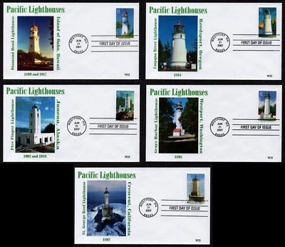 USA, SCOTT # 4146-4150, SET OF 5 WII FDC COVERS PACIFIC LIGHTHOUSES YEAR 2007 - Image 1 of 4