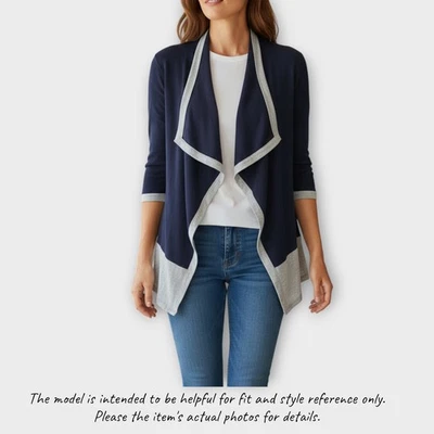 Cárdigan Covington para mujer pequeño azul marino gris frente abierto 100 % rayón Foto 1 de 4