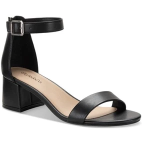 Style & Co. Women's Janiee Faux Leather Block Heel Sandals Black Size 7 - Picture 1 of 4