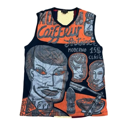 Camiseta sin mangas vintage Custo Barcelona Y2K cara gráfica camisa para mujer talla 4 Foto 1 de 4