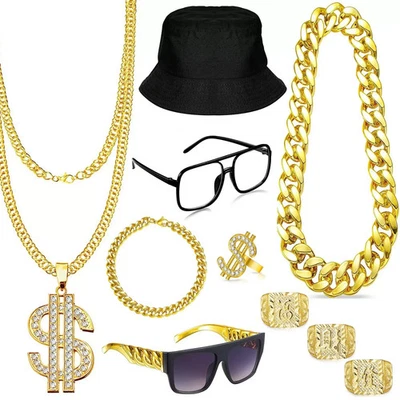 Hip Hop Costume Kit 80s 90s Rapper Accessories - Image 1 of 4