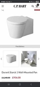 Duravit Starck 1 Wall Hung WC With Soft Close  Seat - Picture 1 of 4