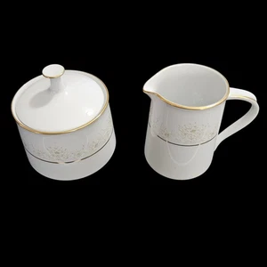 Noritake Dearest 2034 Creamer Sugar Bowl Set with Lid Japan Gold Trim Fine China - Picture 1 of 5