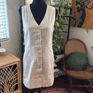 NWT Abercrombie & Fitch Beige Mara Linen Blend Button Up Vest Mini Dress - Picture 1 of 5