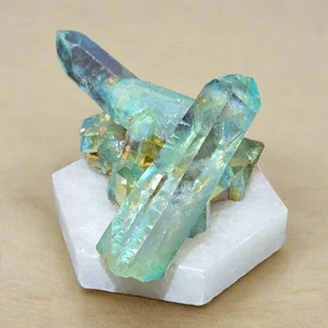 Aura Quartz Cluster on Marble Base, 48.88gr, Titanium Coating - Picture 1 of 3