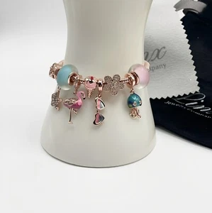 Linx Rose Gold Charm Bracelet with Pink and Blue Themed Charms - Picture 1 of 9