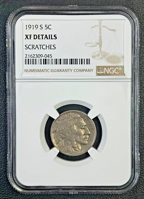 1919 S Buffalo Nickel NGC XF, Low Mintage, Semi-Key Date Coin - Image 1 of 4