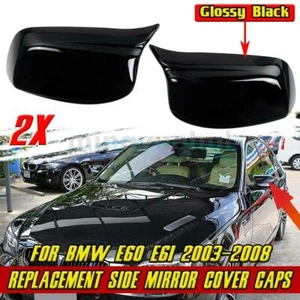 Gloss Black M Style Side Wing Mirror Cover Cap for BMW E60 E61 E63 E64 2003-2007 - Picture 1 of 12