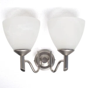 Litecraft Wall Light 2 Arm With Alabaster Glass Shades - Satin Chrome Clearance - Picture 1 of 1