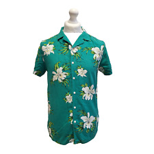 New Look Green & White Floral Short Sleeve Hawaiian Beach Shirt UK Men's XS
