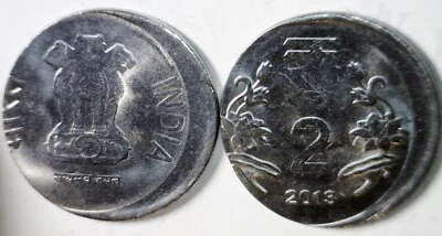 2012 2013 2014 2015 ERROR OFF CENTER 2 Rupee India Two Cent Coins O/C 4 Coin LOT - Image 1 of 2