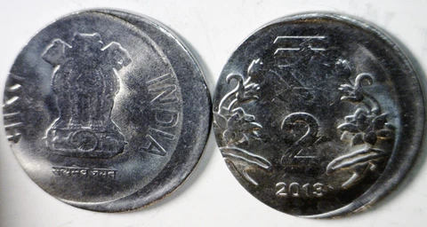 2012 2013 ERROR OFF CENTER 2 Rupee India Two Cent Coins O/C 2 Coin LOT FREE SHIP Cover