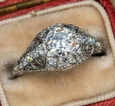 1Ct White Round Cut Retro Style Engagement Wedding Ring In 925 Sterling Silver - Image 1 of 4