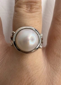 Hermoso anillo solo de plata de ley 925 con perlas talla 6 - Imagen 1 de 8