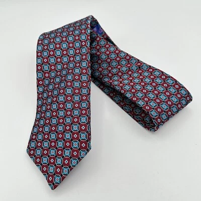 Corbata de Seda Ted Baker Roja Azul Geométrica Floral Boda Formal Iglesia Oficina Lujo Foto 1 de 4