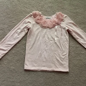 HALABALOO GIRLS LONG SLEEVED PULLOVER TOP, 7, PINK, FABRIC FLOWERS, BOW - Picture 1 of 3