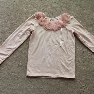 HALABALOO GIRLS LONG SLEEVED PULLOVER TOP, 7, PINK, FABRIC FLOWERS, BOW - Image 1 of 3