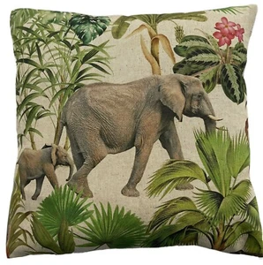  Zambezi Cushion Cover Grey Animal Print Safari Elephant Lion Zebra Floral Green - Picture 1 of 14