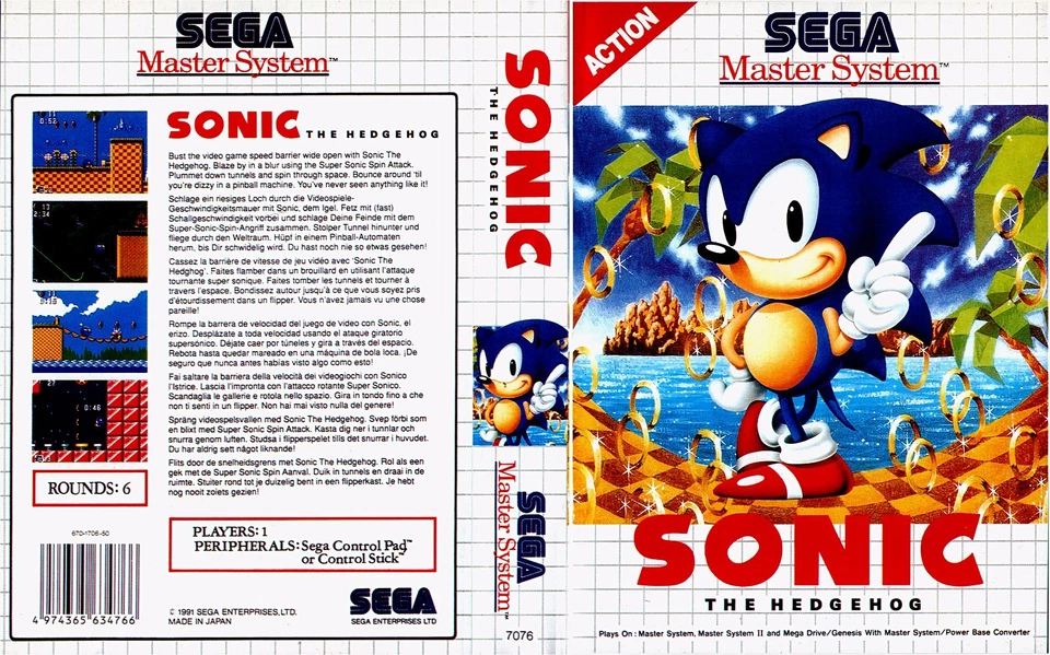 - Sonic 1 Master System Box Art Case Insert Cover Only - Image 1 of 1