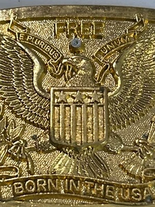 Vintage belt Buckle Born in the USA R M Fay patriotic American Eagle - Picture 1 of 8