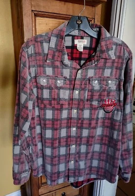 Camisa Route 66 XL de pana a cuadros con botones para niños con parche de valentía gris/rojo Foto 1 de 4