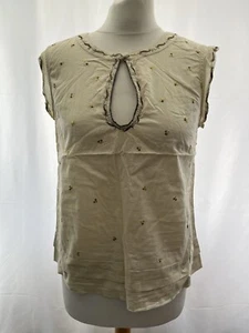 french connection blouse size 12 cream cotton sleeveless sequins womens - Picture 1 of 10